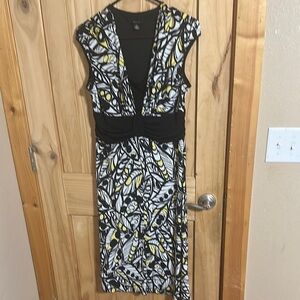 GUILIA Black and White Patterned Dress with Yellow Accents